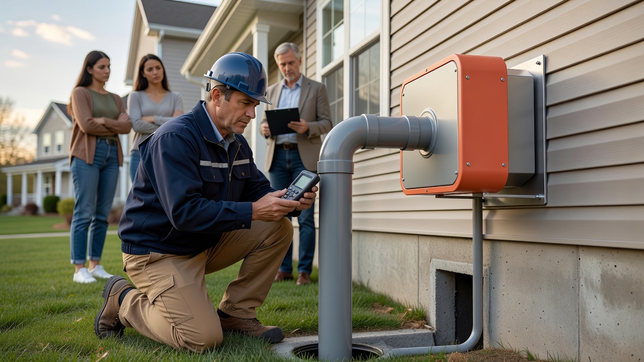 radon mitigation pipe fan exterior home installation