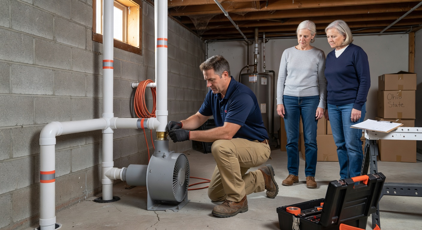 radon mitigation system installation basement Ohio home