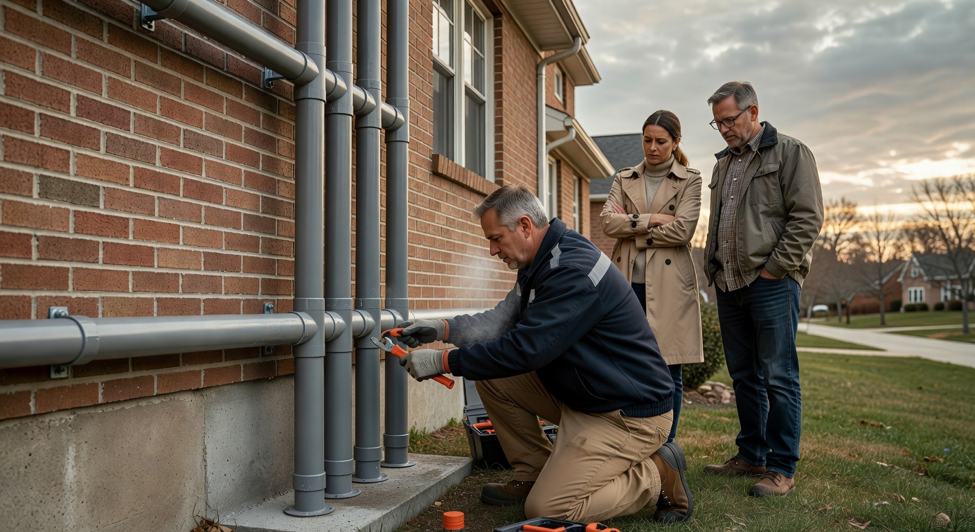 radon mitigation system PVC pipe Ohio home exterior