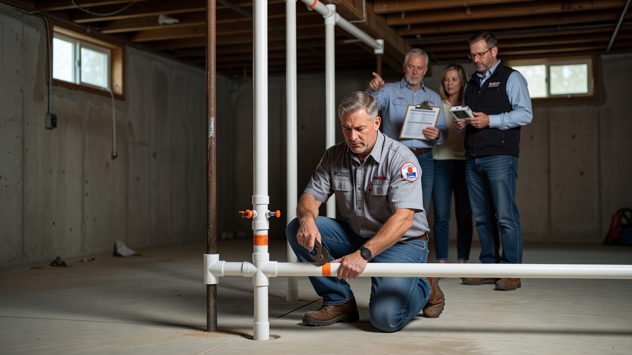 radon mitigation PVC pipe system installation basement