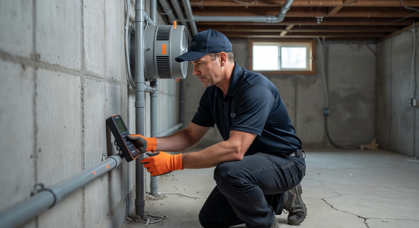 radon mitigation technician inspecting Ohio home