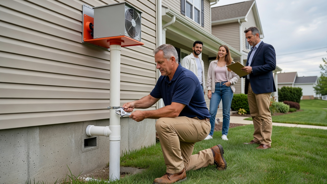 radon fan PVC pipe exterior home installation