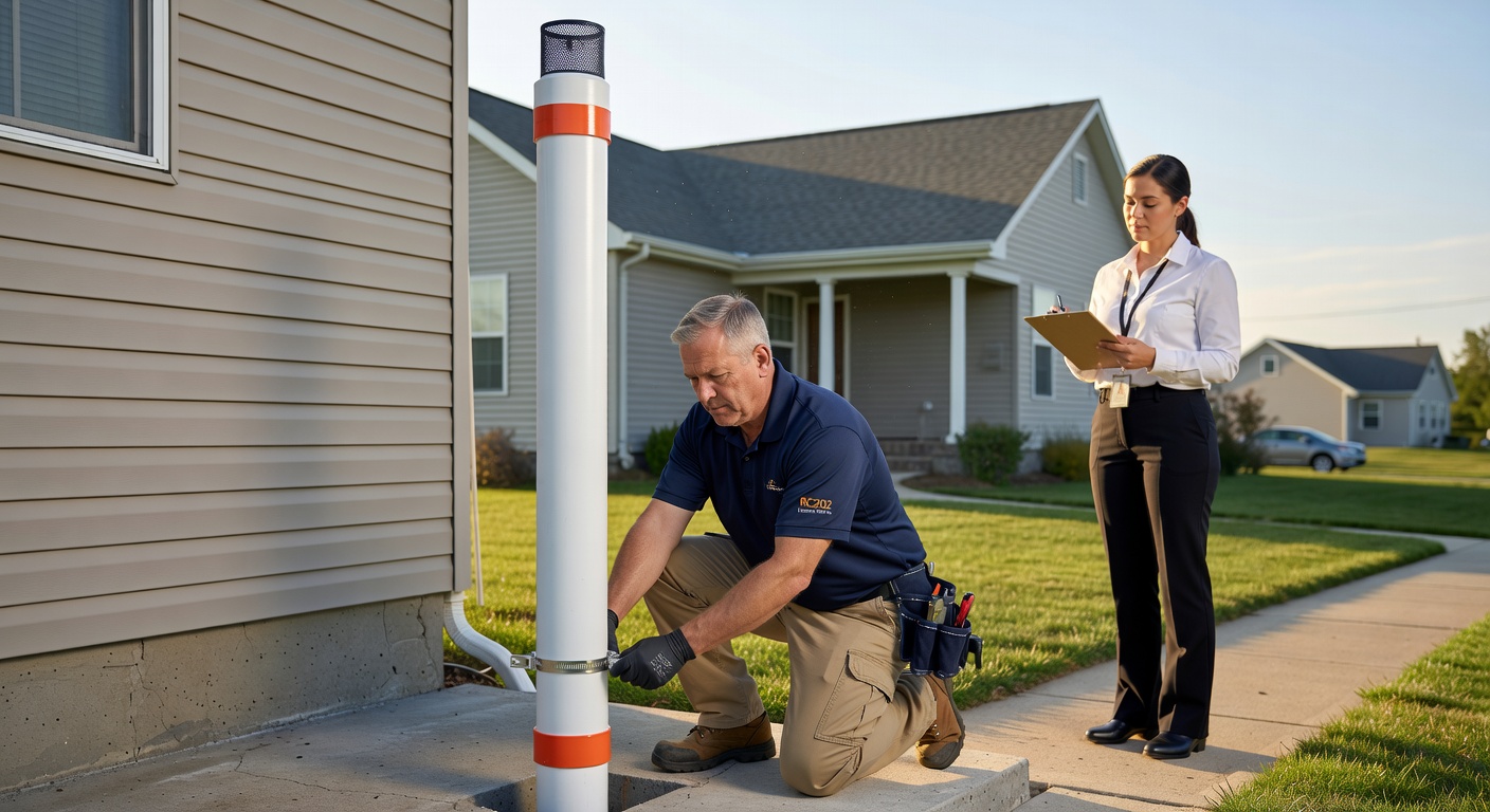 radon fan exterior pipe residential house mitigation