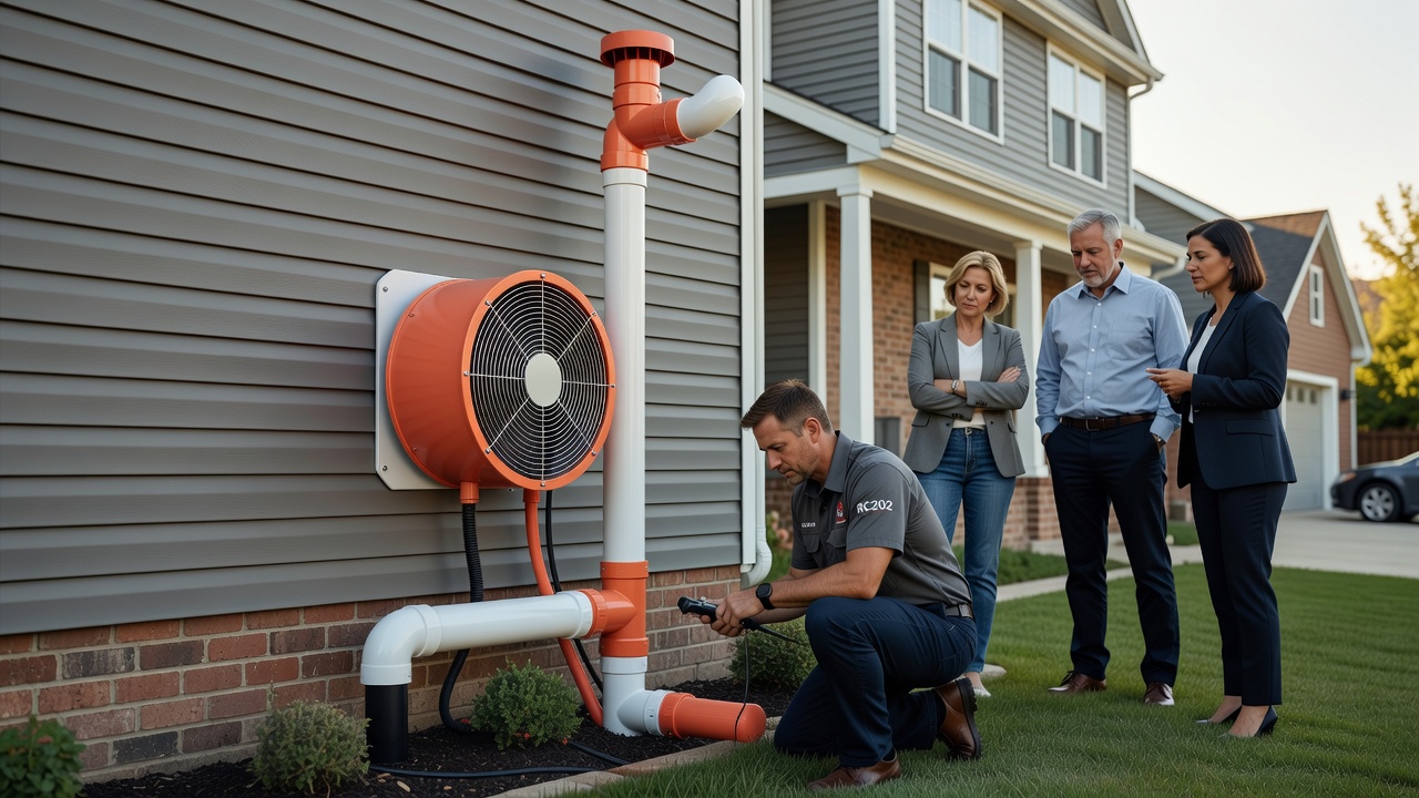 radon mitigation fan PVC pipe exterior house