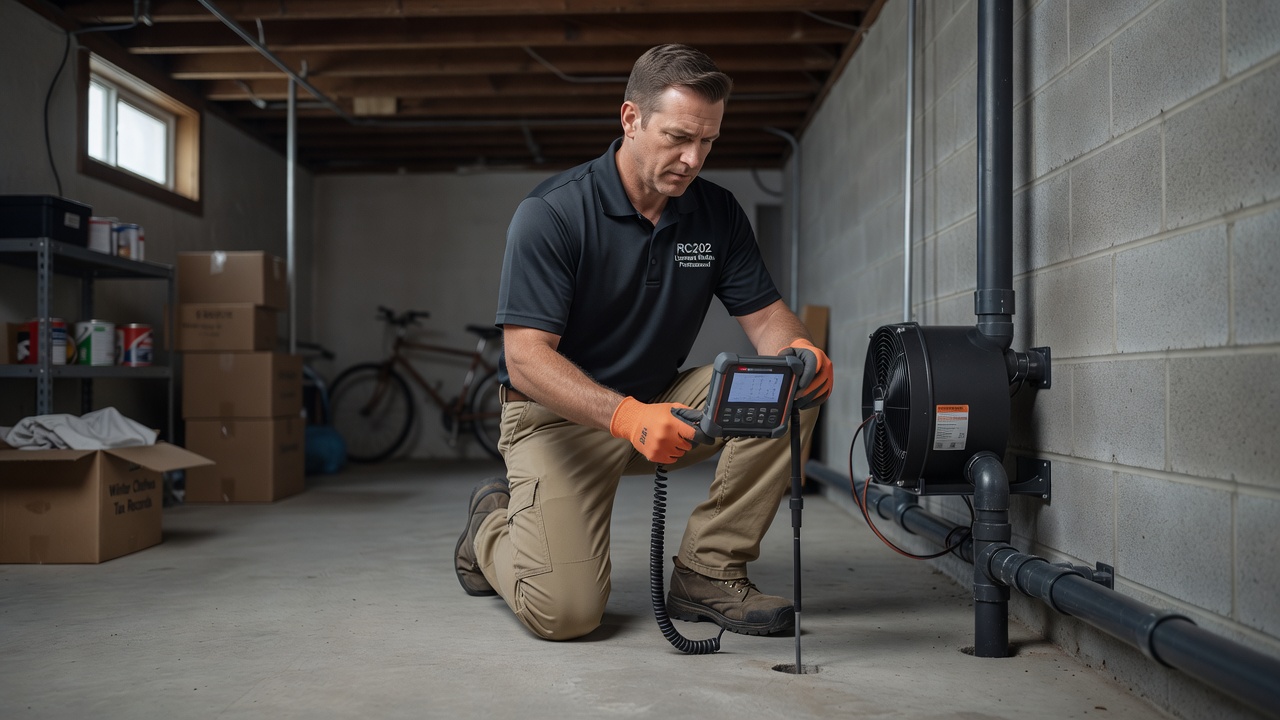 radon technician testing equipment Ohio home