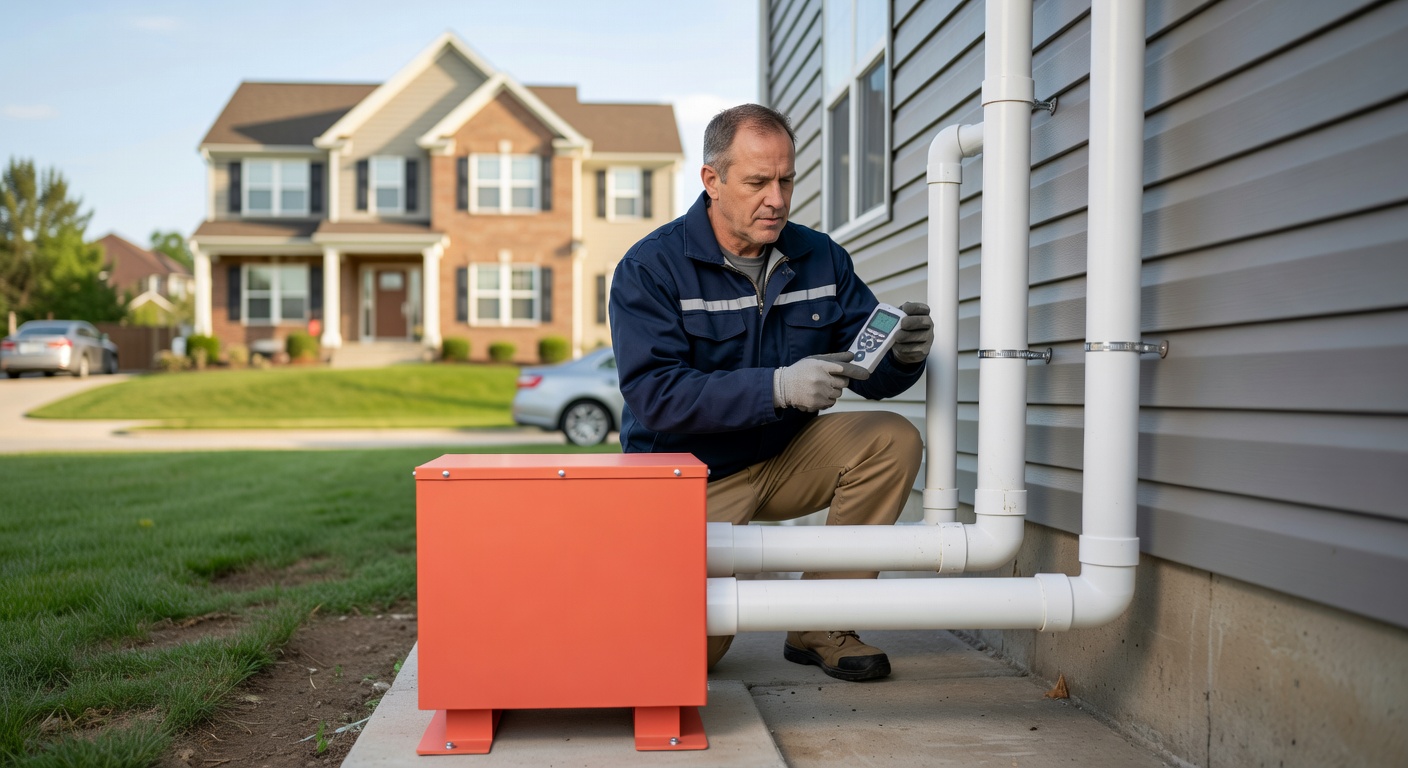 radon mitigation fan PVC pipe exterior house
