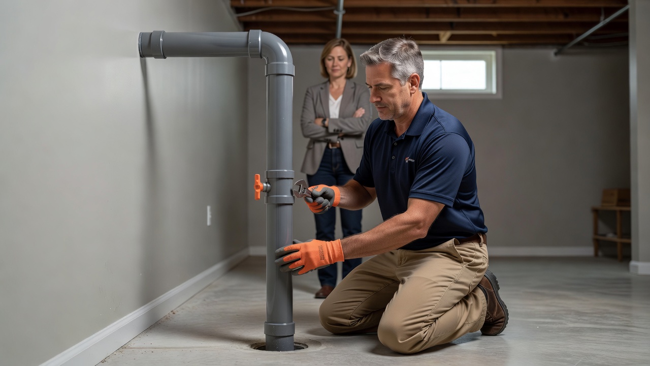 radon mitigation pipe basement professional