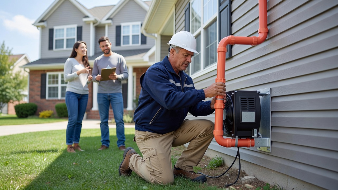 radon mitigation fan exterior installation house