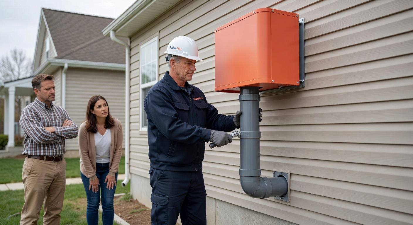 radon mitigation pipe fan exterior wall installation