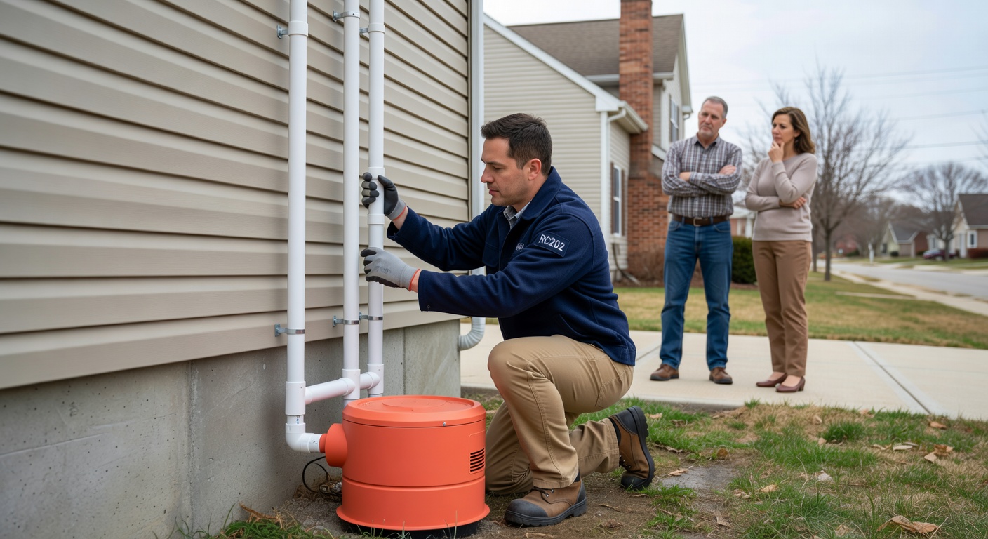 radon mitigation fan PVC pipe exterior installation