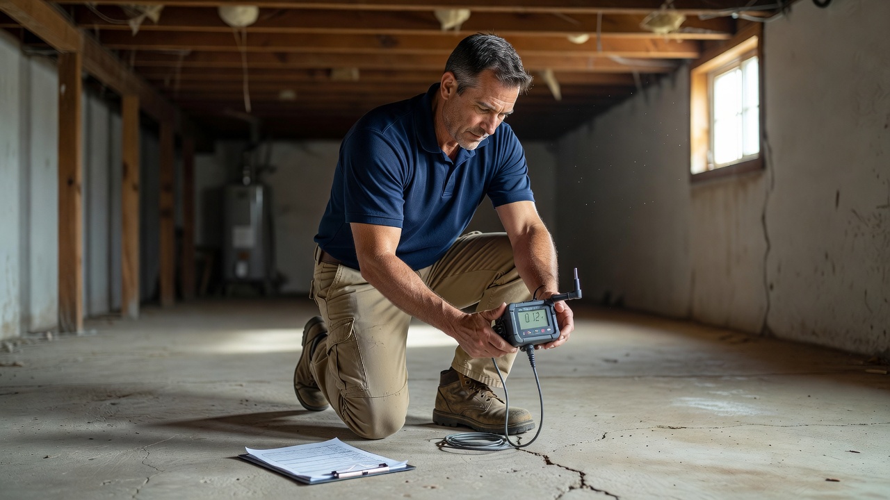 radon technician testing equipment home inspection