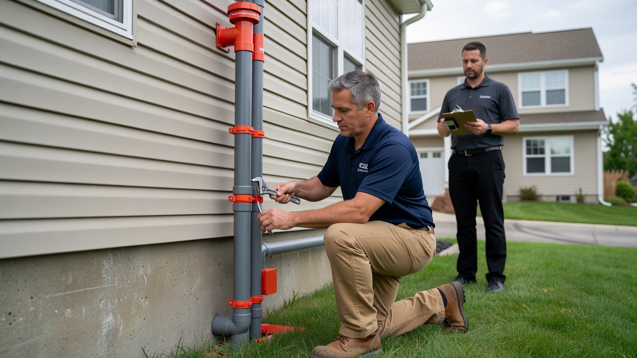 radon mitigation system PVC pipe exterior home installation