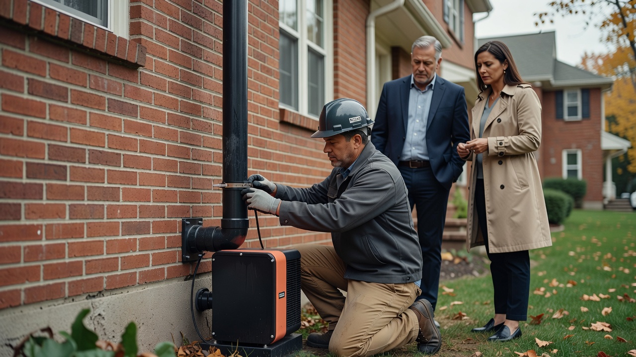 radon mitigation fan exterior pipe installation Ohio house