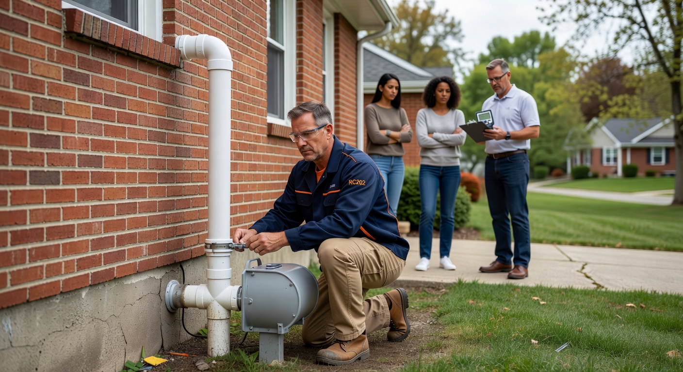 radon mitigation fan exterior pipe Ohio house