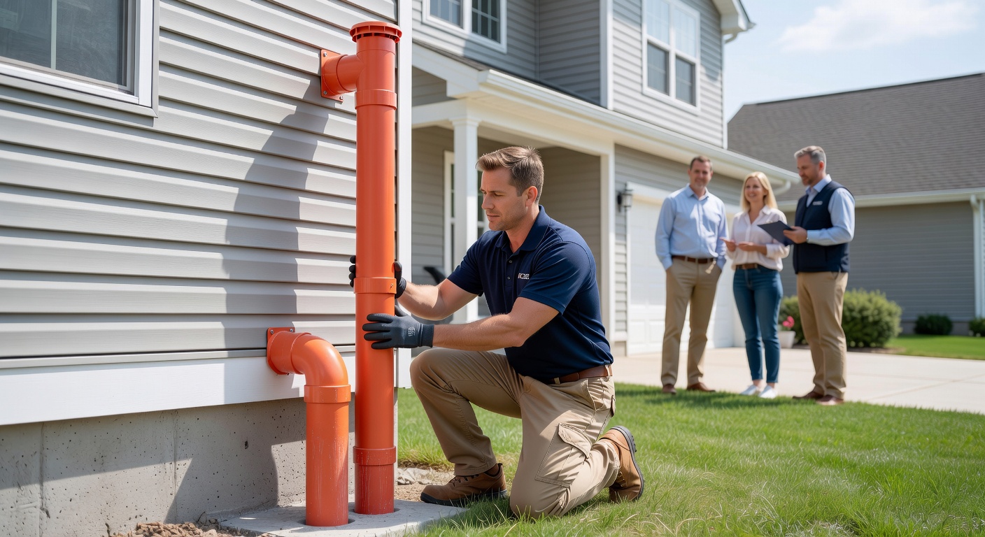 radon mitigation system pipe exterior installation residential home