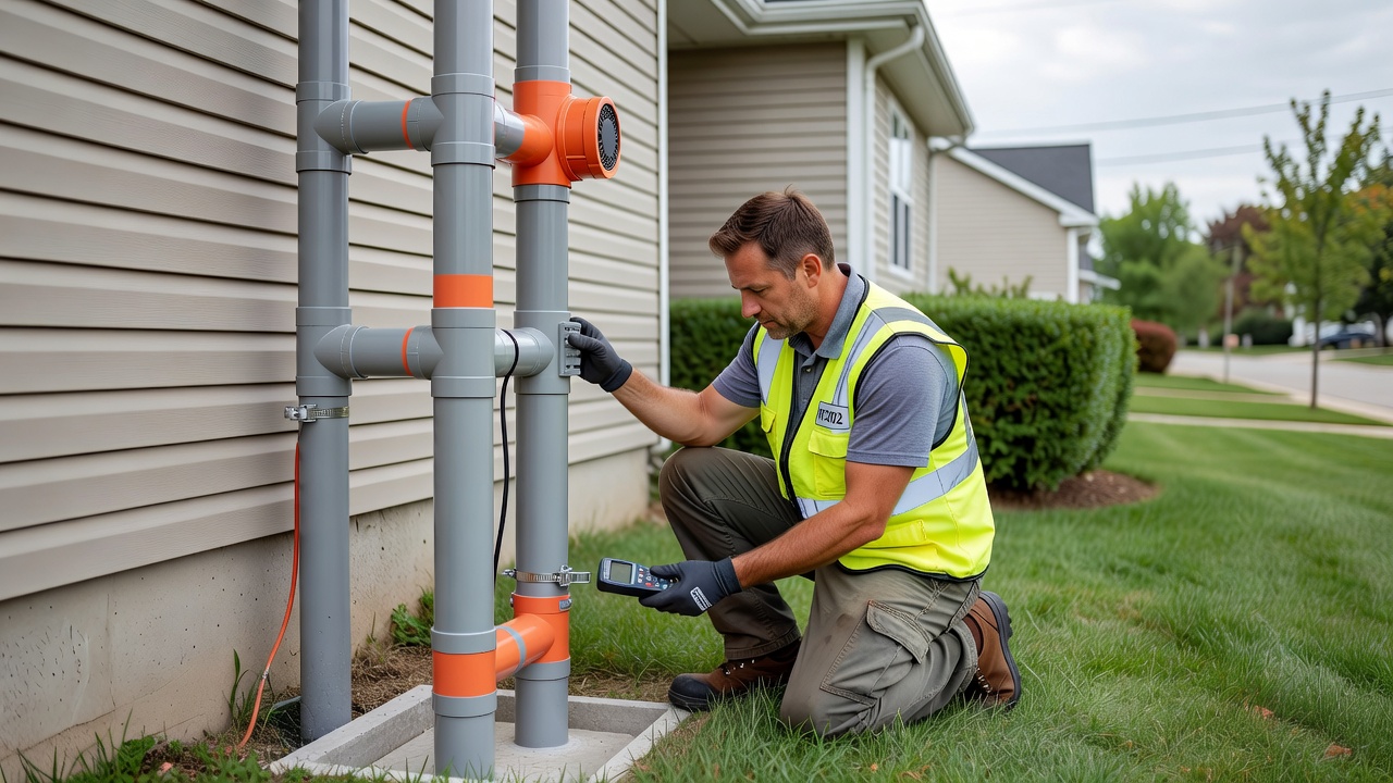 radon fan PVC pipe exterior home installation