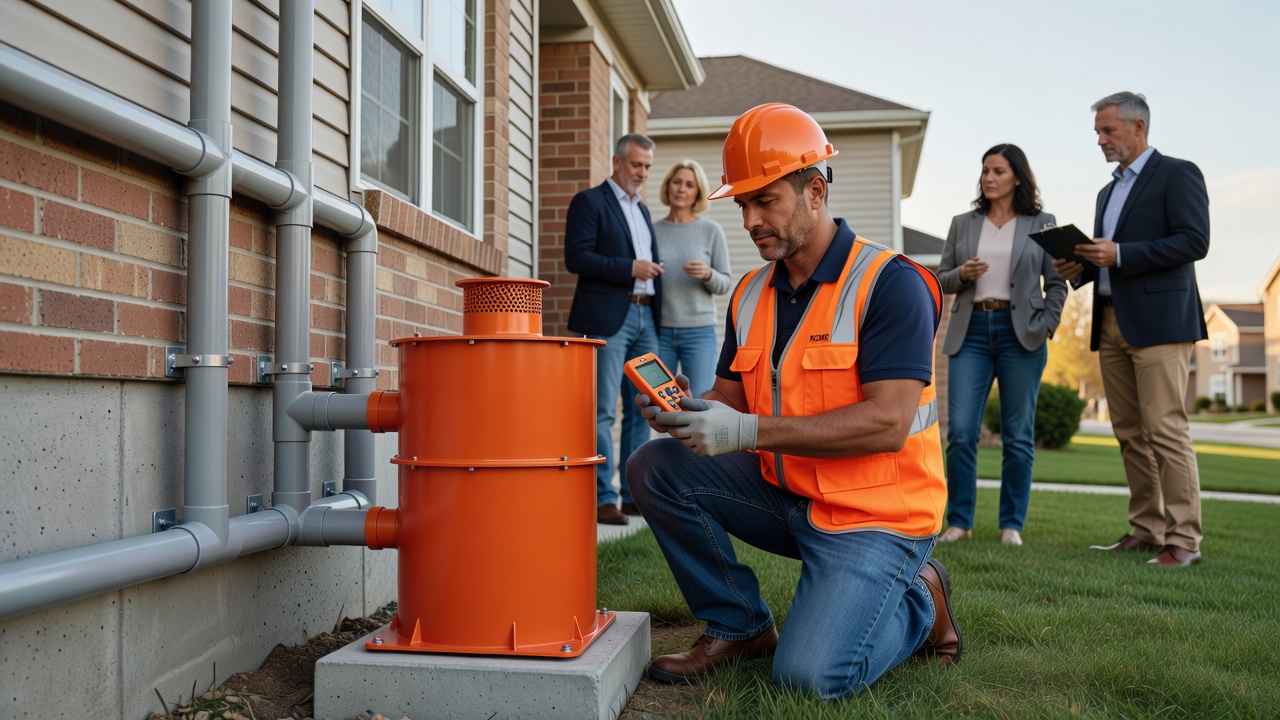radon mitigation fan PVC pipe exterior installation