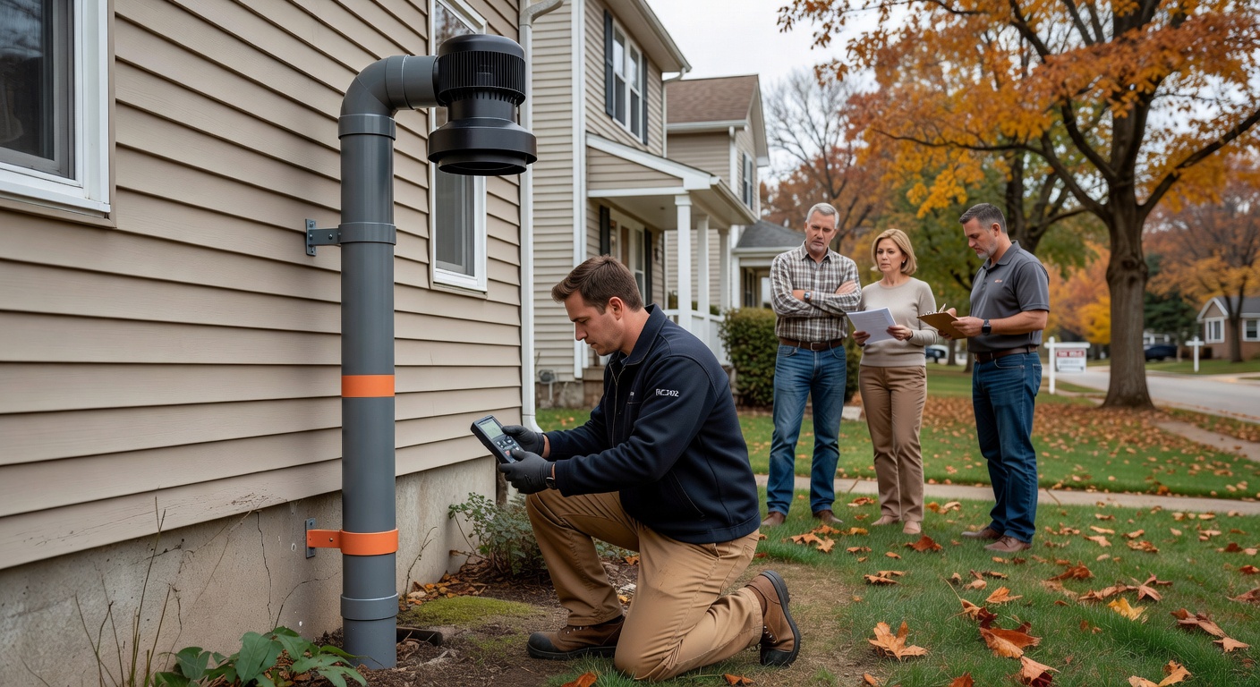 radon mitigation system fan pipe exterior installation home