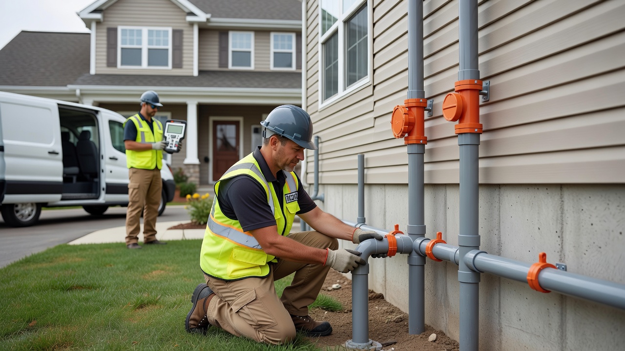radon mitigation fan PVC pipe exterior installation