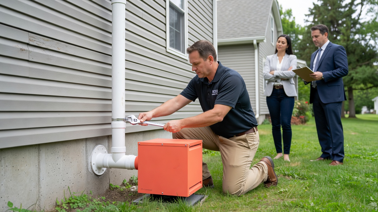 radon mitigation fan PVC pipe exterior home installation