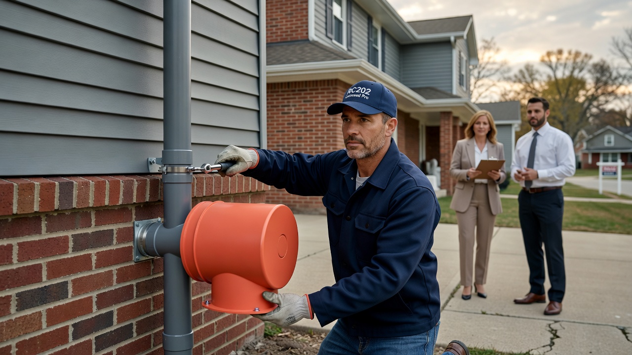 radon mitigation pipe fan exterior Ohio home