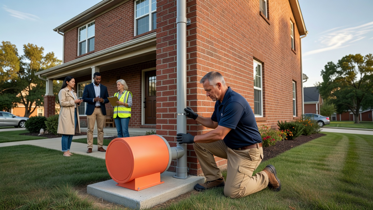 radon mitigation PVC pipe fan exterior residential install