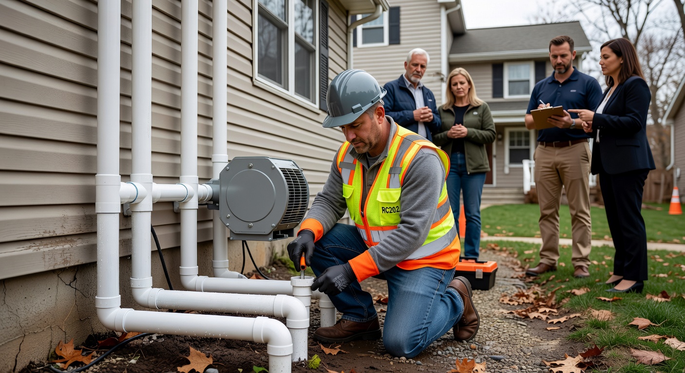 radon mitigation fan PVC pipe exterior home