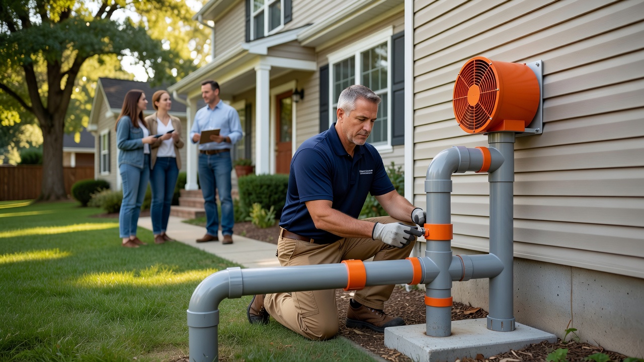 radon mitigation fan PVC pipe exterior home