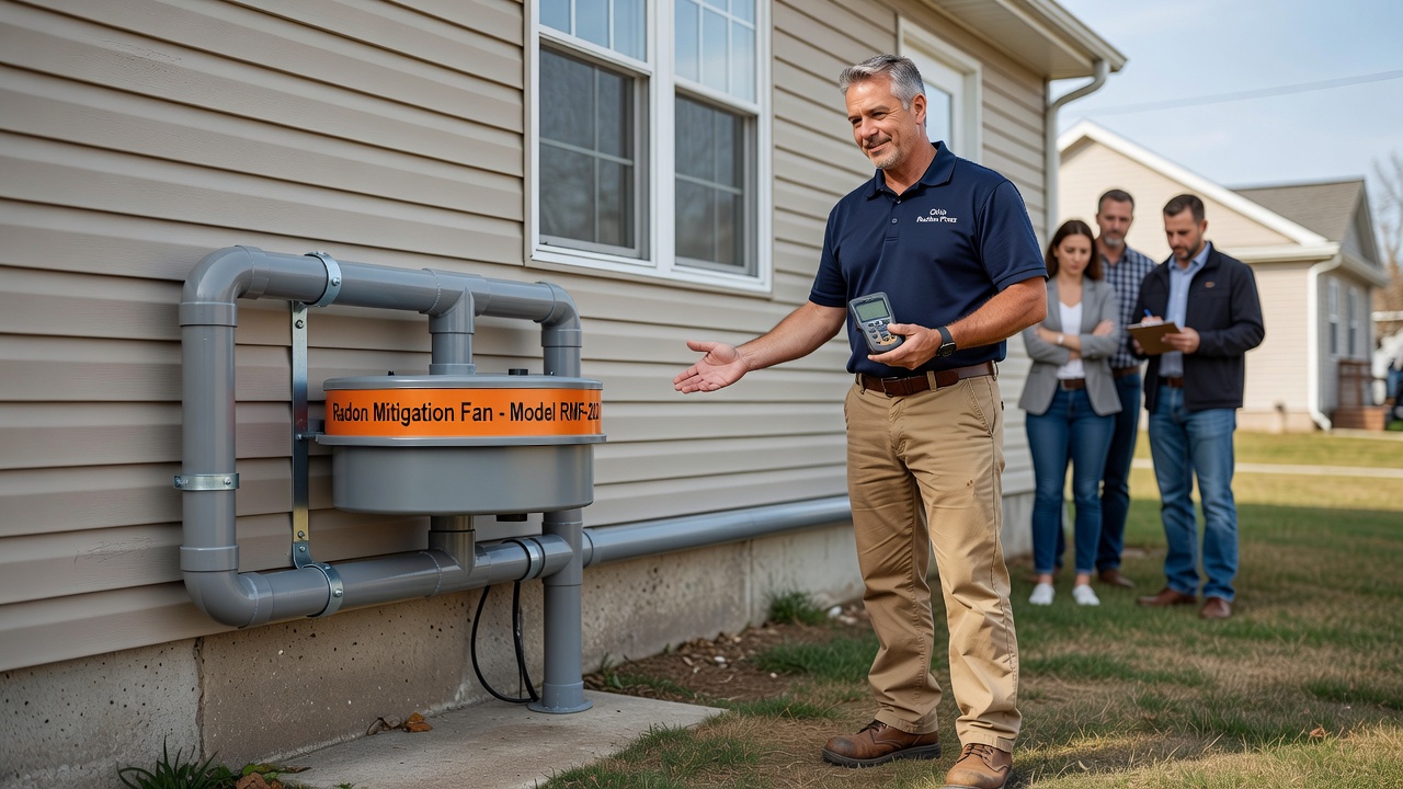 radon mitigation fan PVC pipe exterior installation