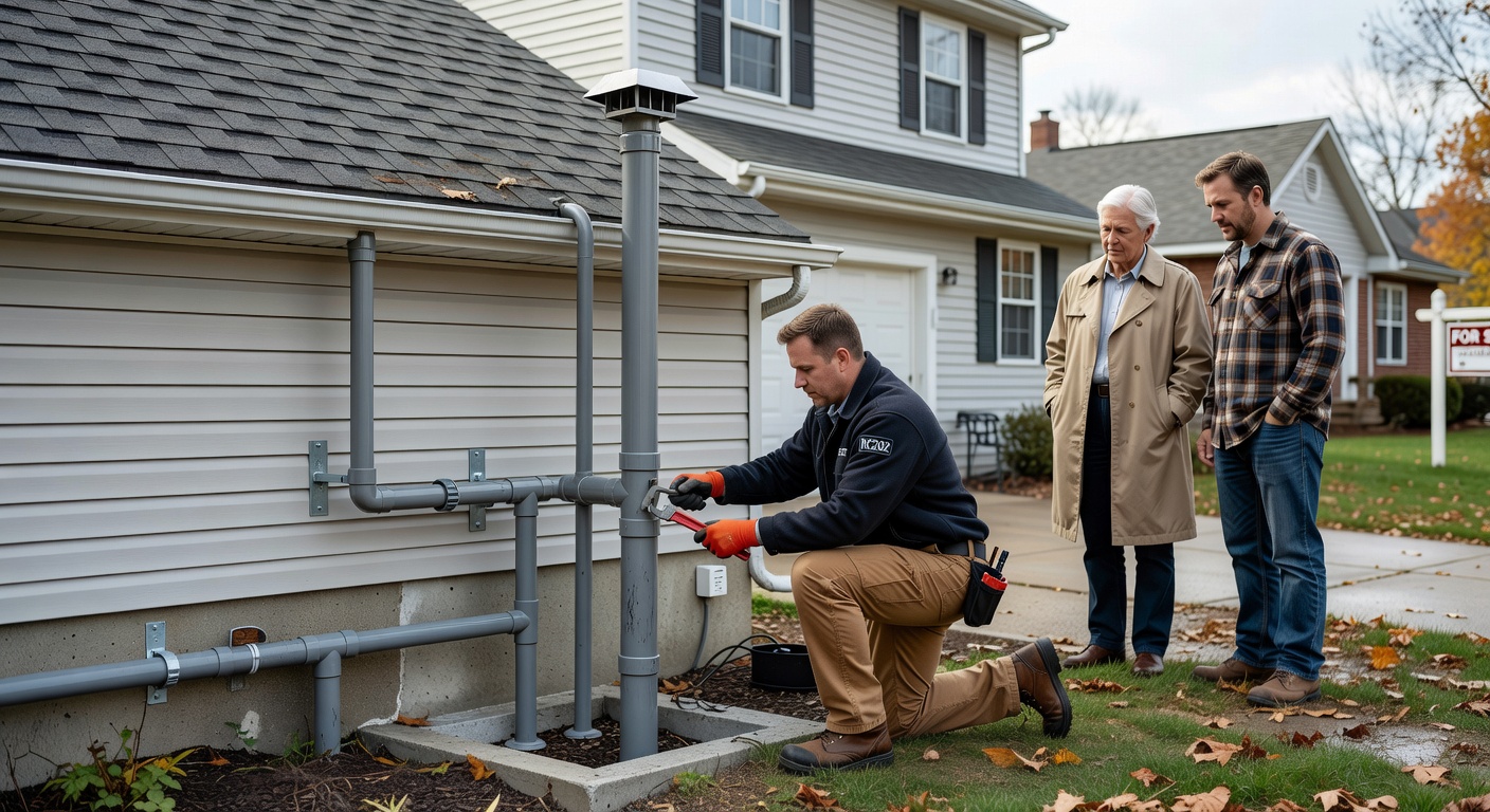 radon mitigation system PVC pipe exterior installation Ohio home