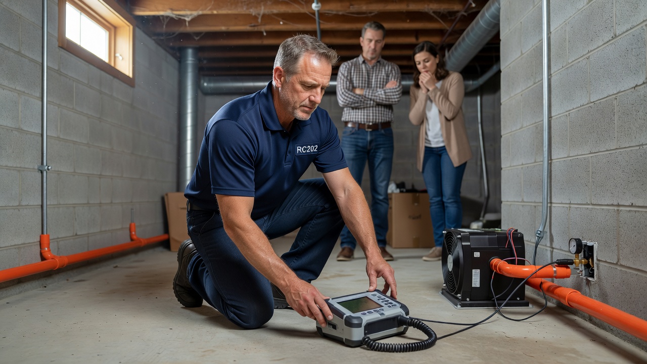 radon technician testing equipment Ohio home