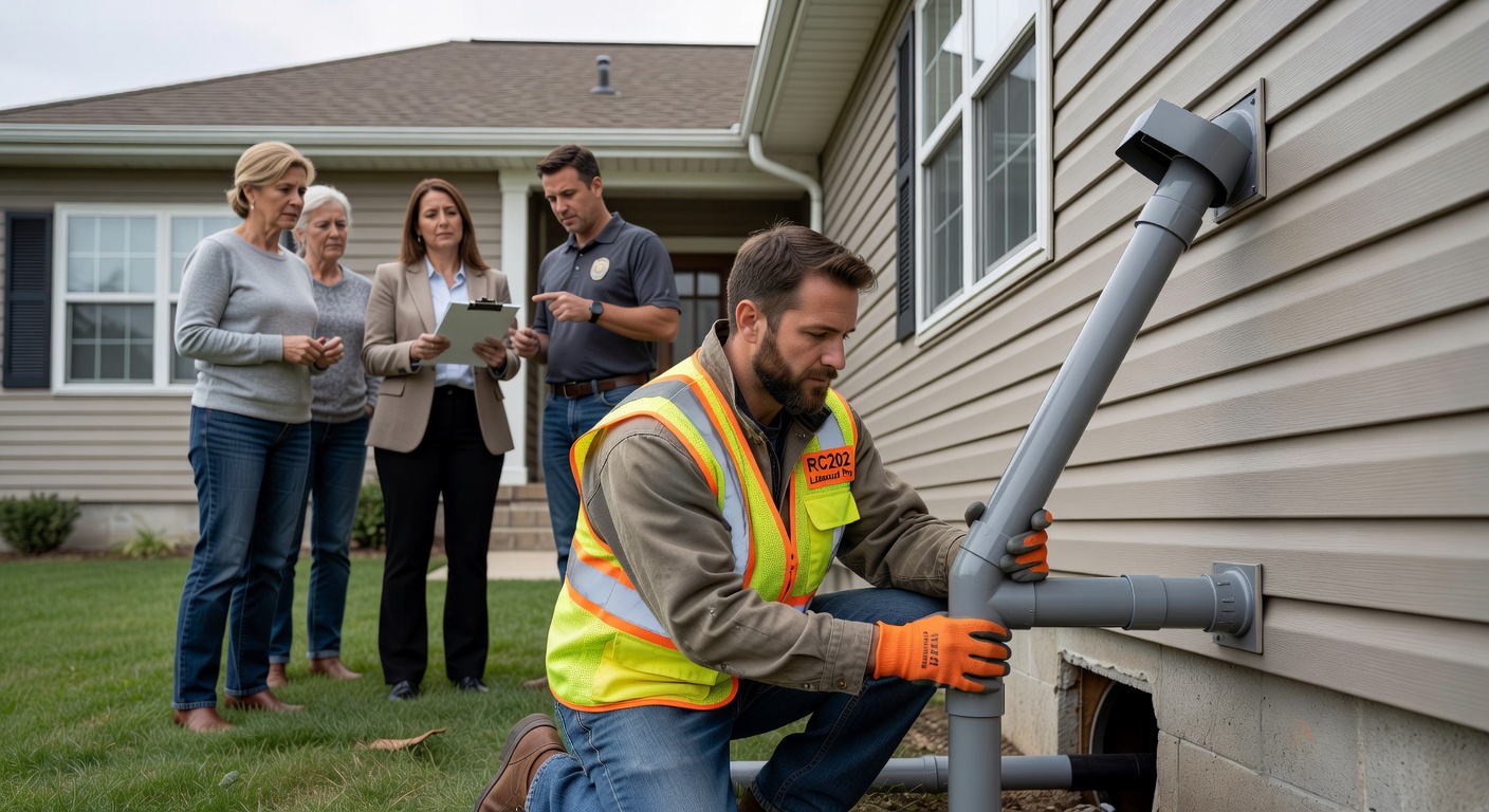 radon mitigation fan PVC pipe exterior installation