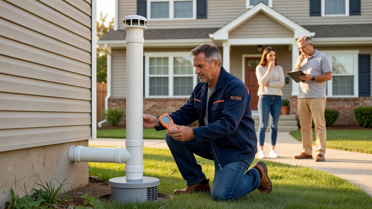 radon mitigation fan exterior pipe Ohio home