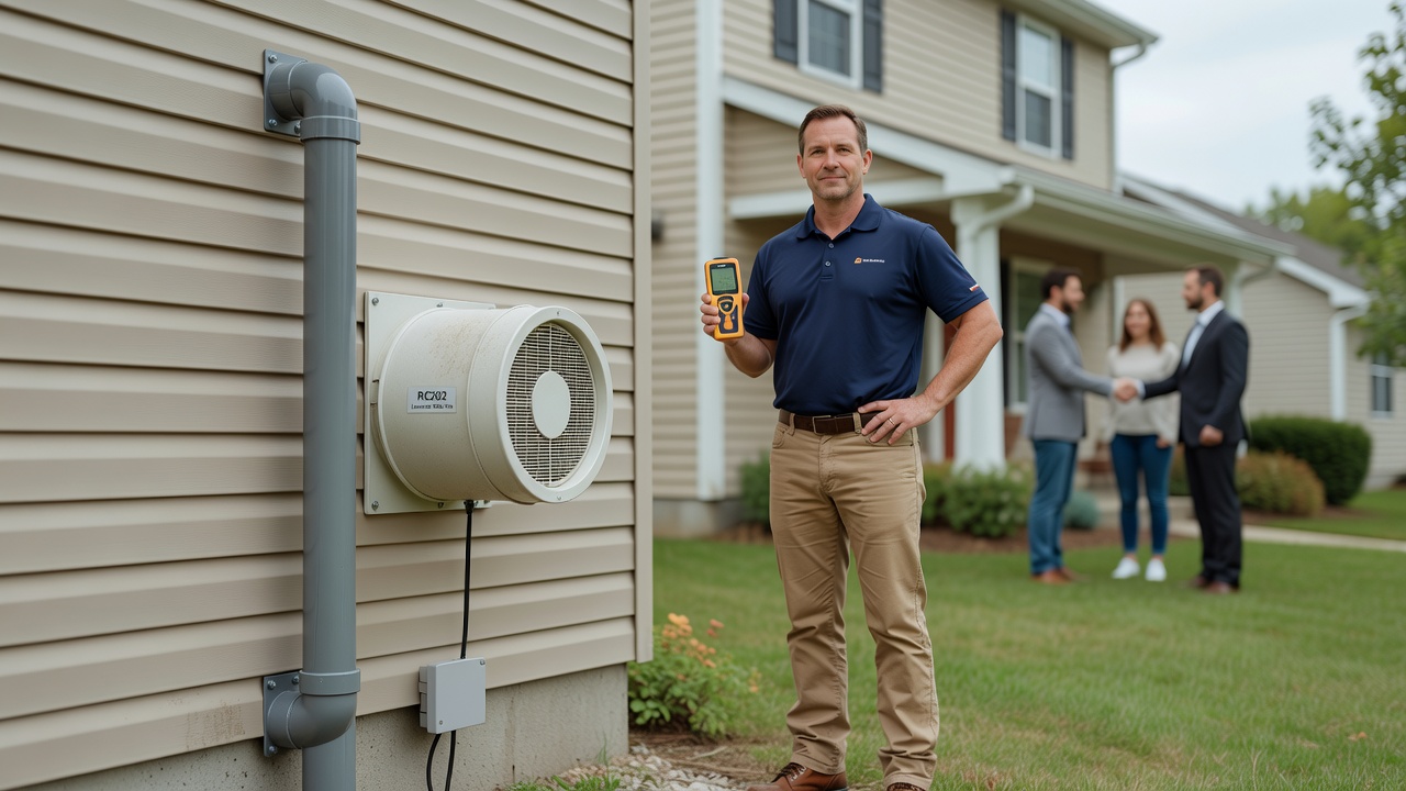 radon mitigation pipe vent fan exterior home