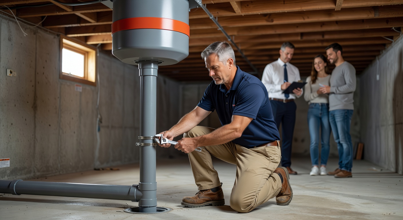 radon mitigation system PVC pipe fan installation residential home