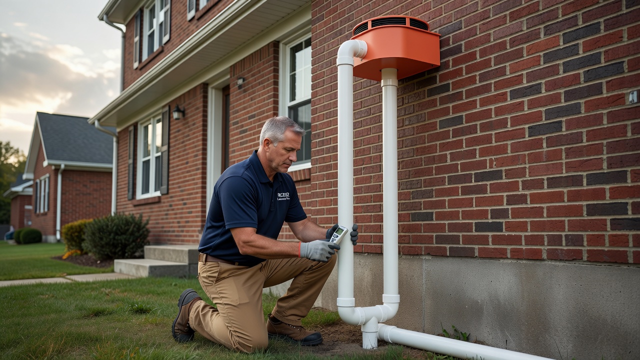 radon mitigation system PVC pipe exterior installation Ohio home