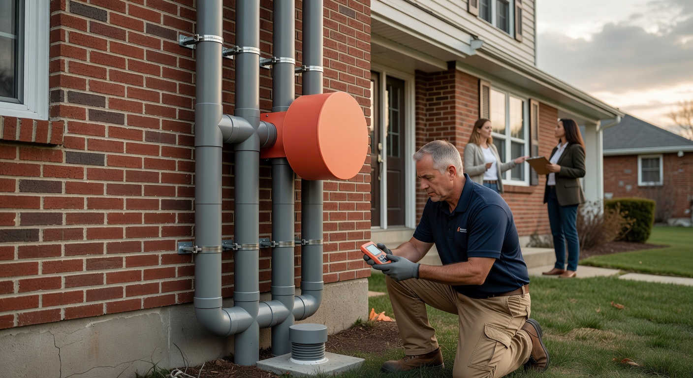 radon mitigation fan PVC pipe exterior Ohio home