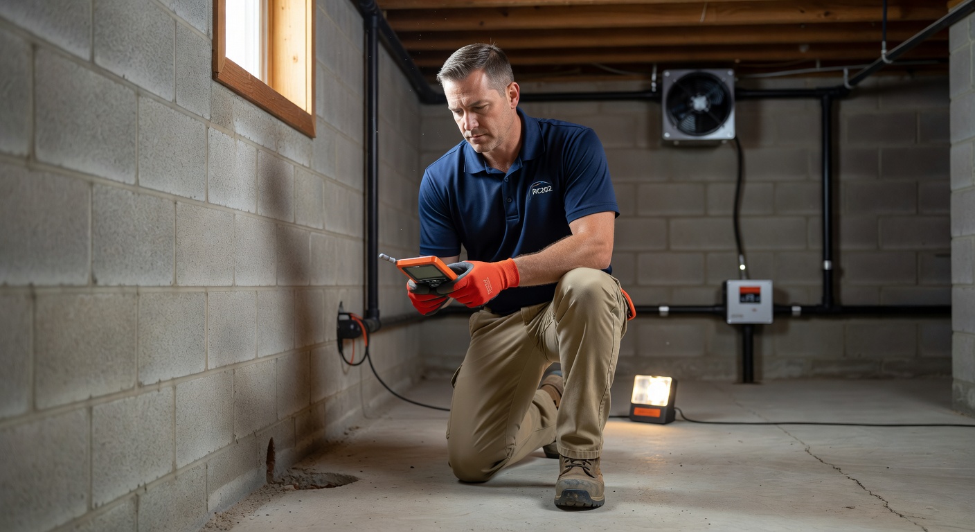 licensed radon technician inspecting Ohio home foundation