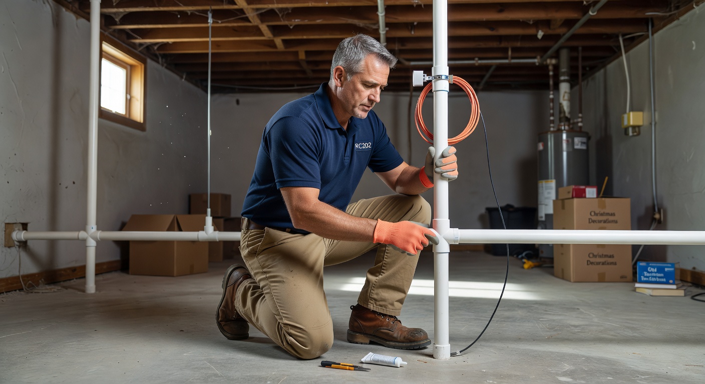 licensed radon mitigation technician installing PVC pipe Ohio