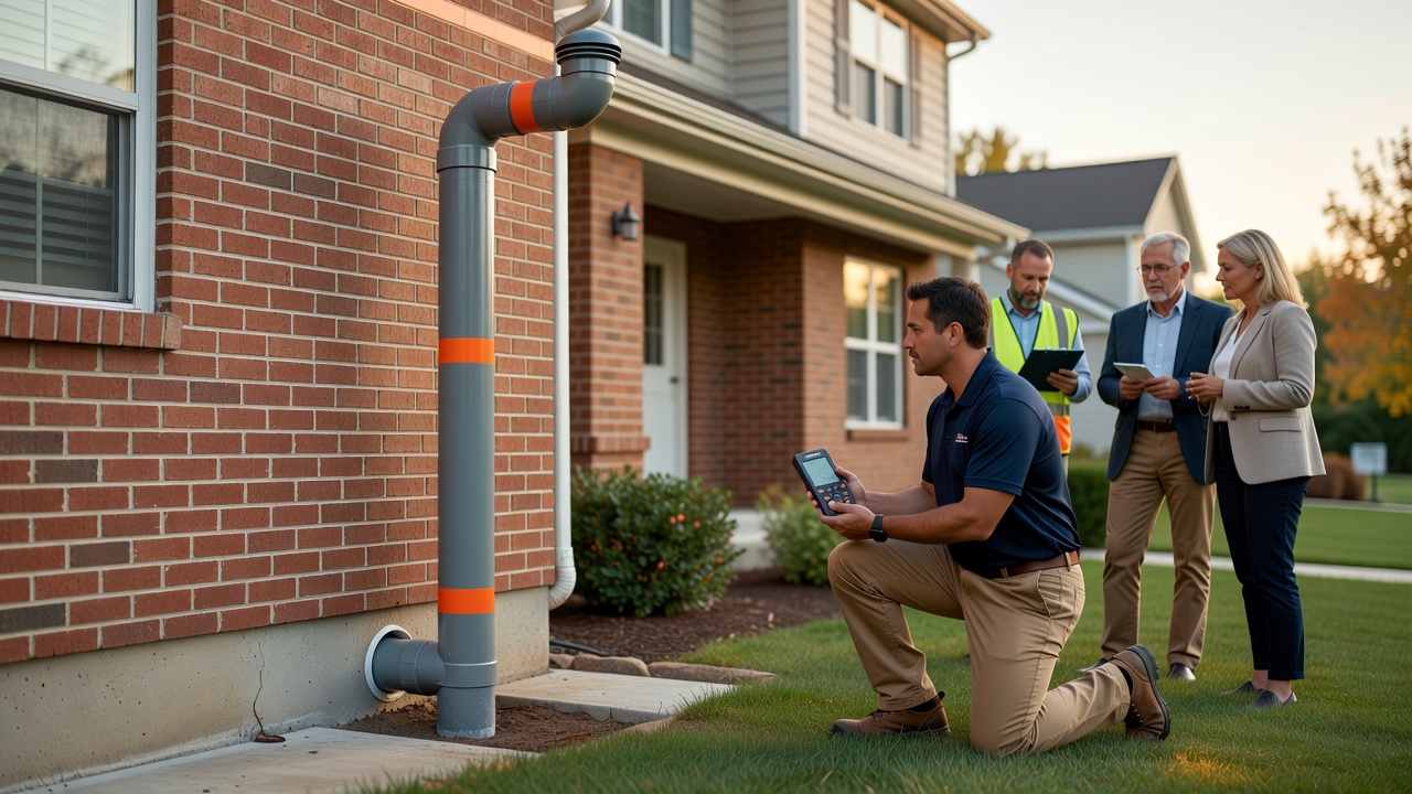 radon mitigation pipe exterior wall residential home