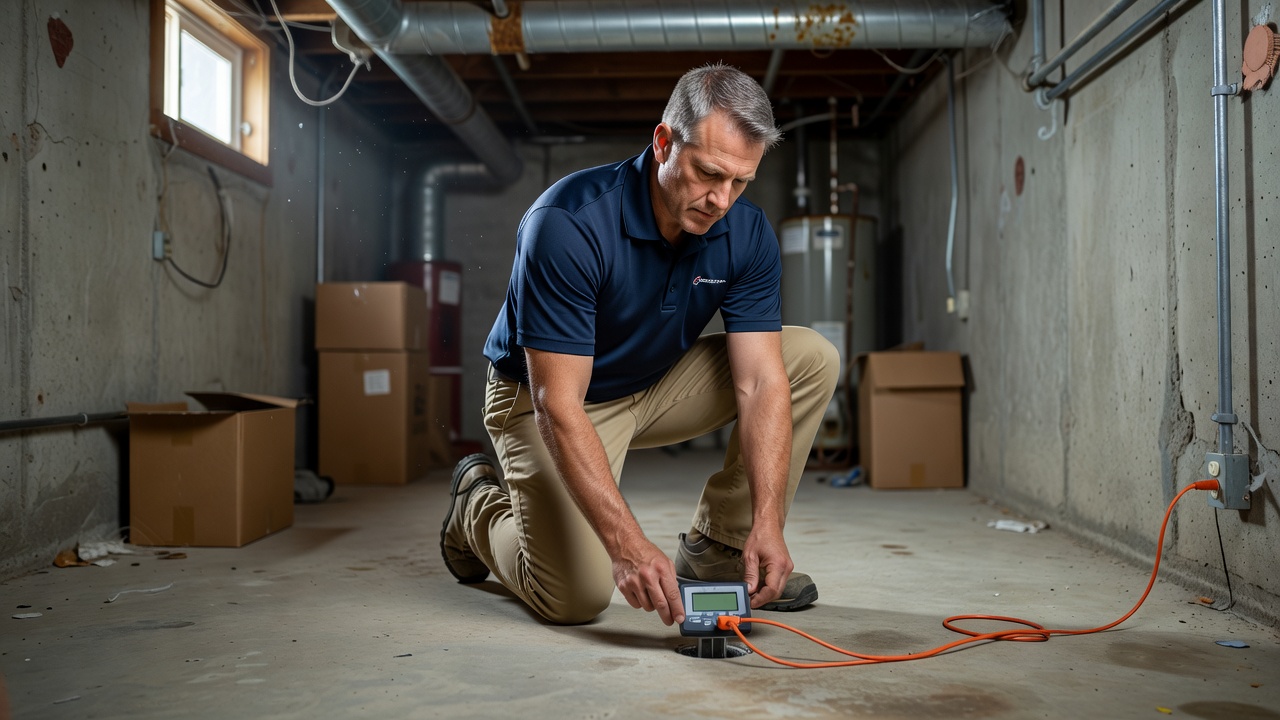 radon technician testing Ohio home basement