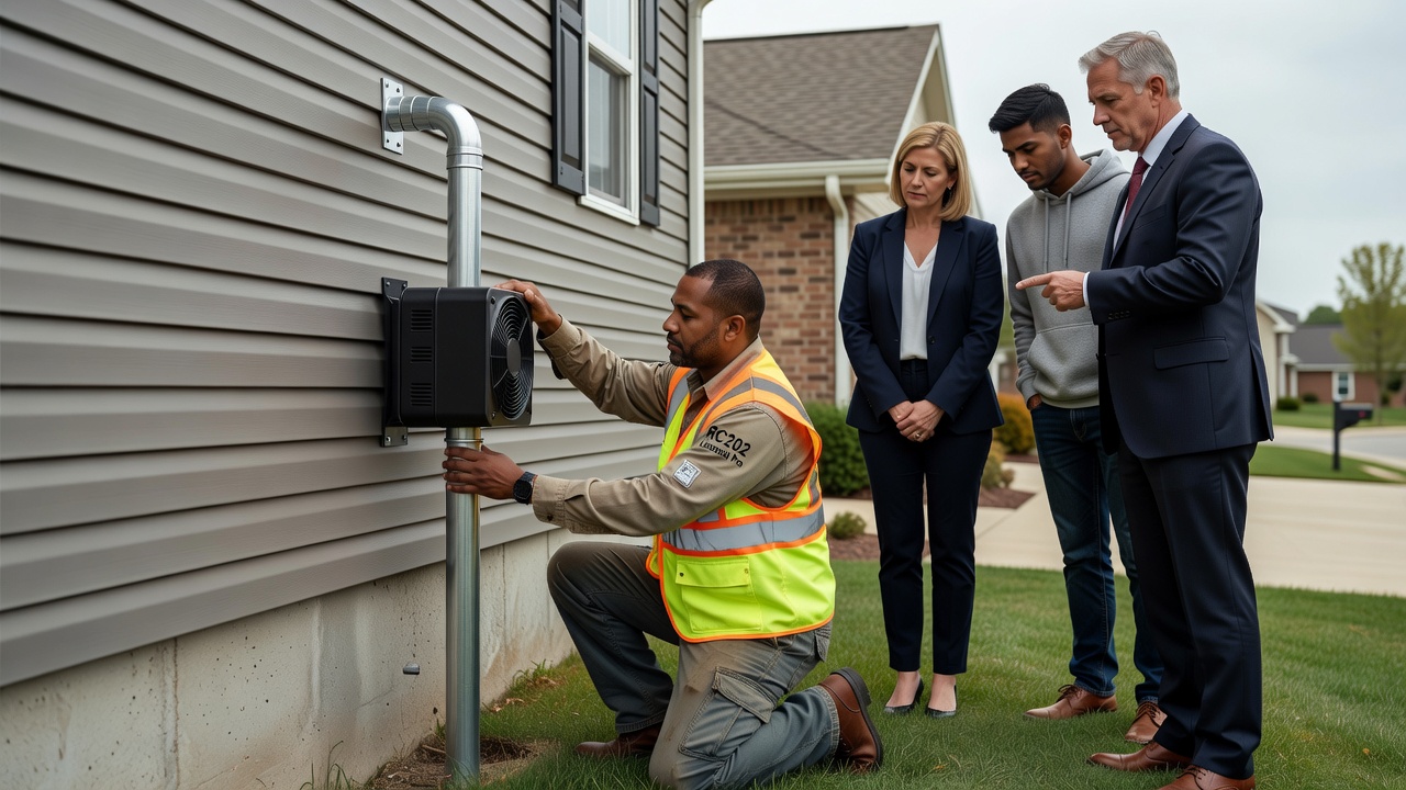 radon mitigation pipe fan exterior home installation