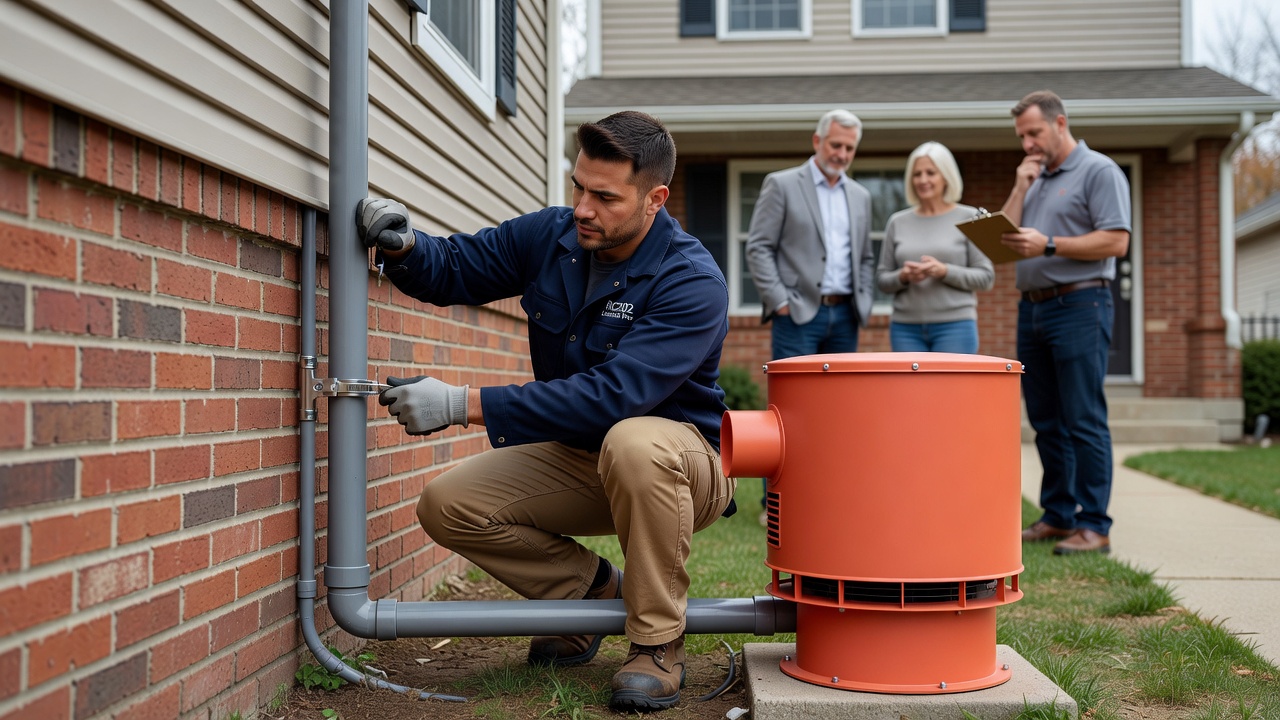 radon mitigation fan PVC pipe exterior installation home