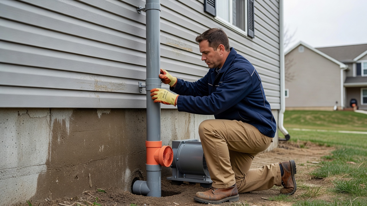 radon mitigation fan PVC pipe exterior installation