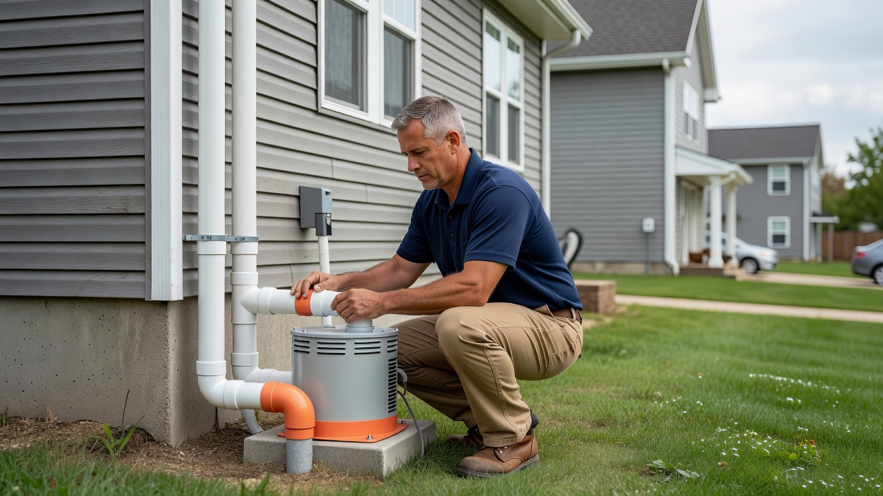 radon mitigation fan PVC pipe exterior installation