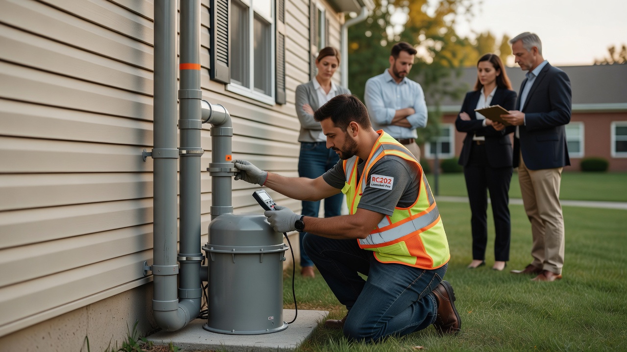 radon mitigation fan PVC pipe exterior installation