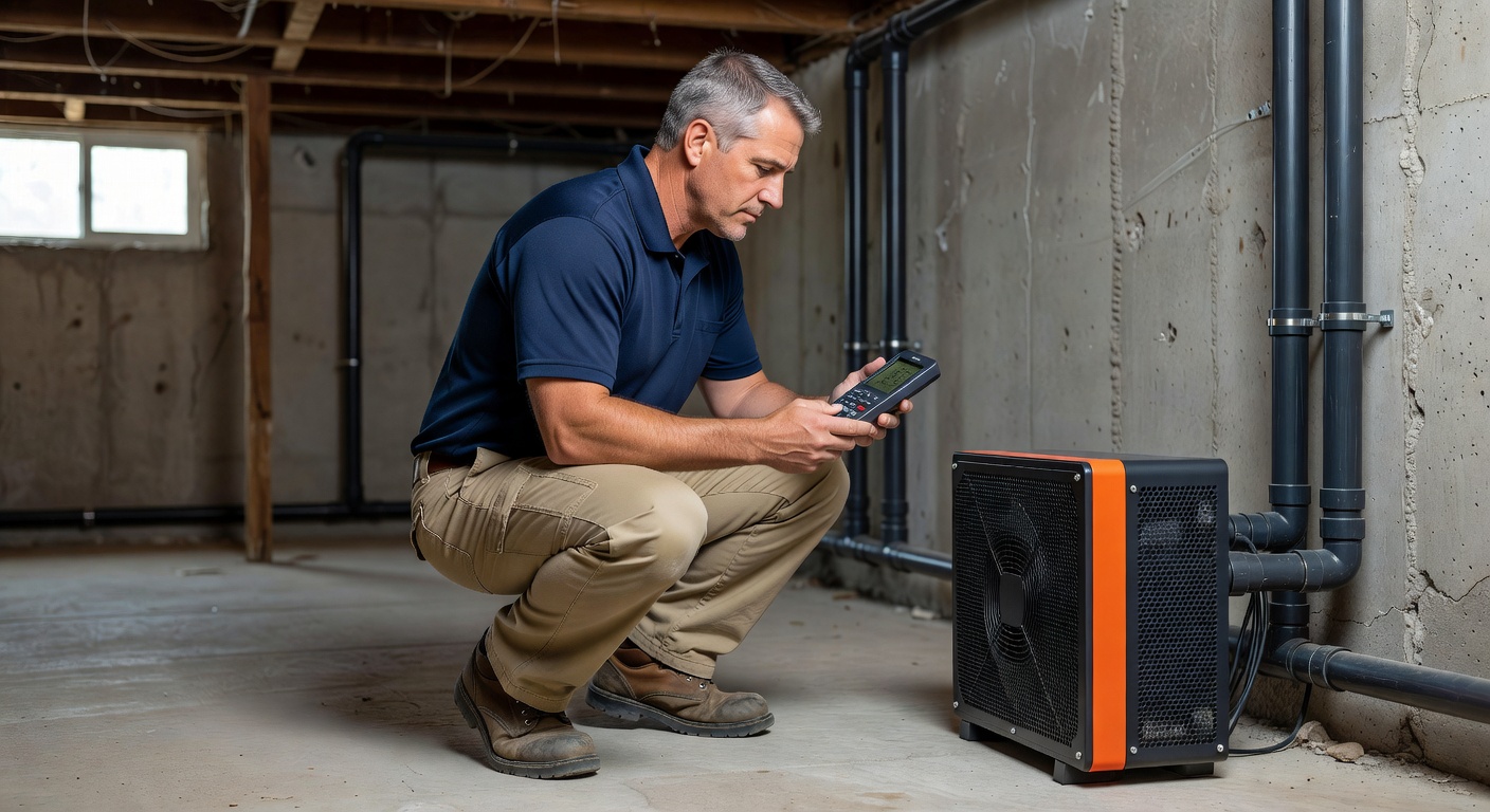 radon technician inspecting basement Ohio home