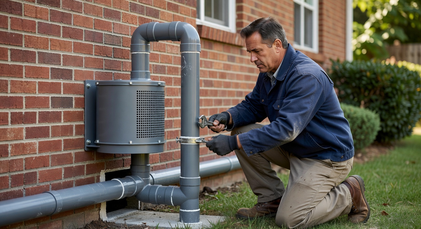 radon mitigation fan PVC pipe exterior installation