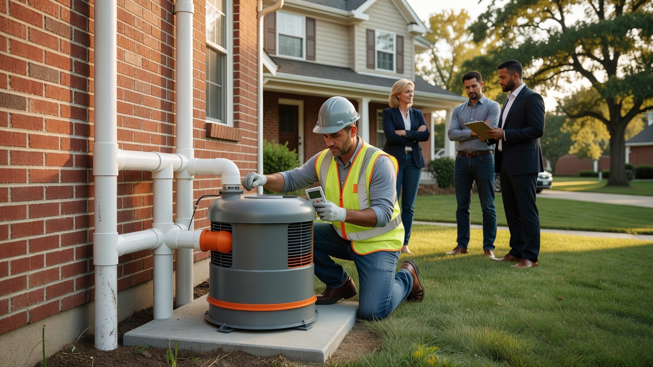 radon mitigation fan exterior installation house