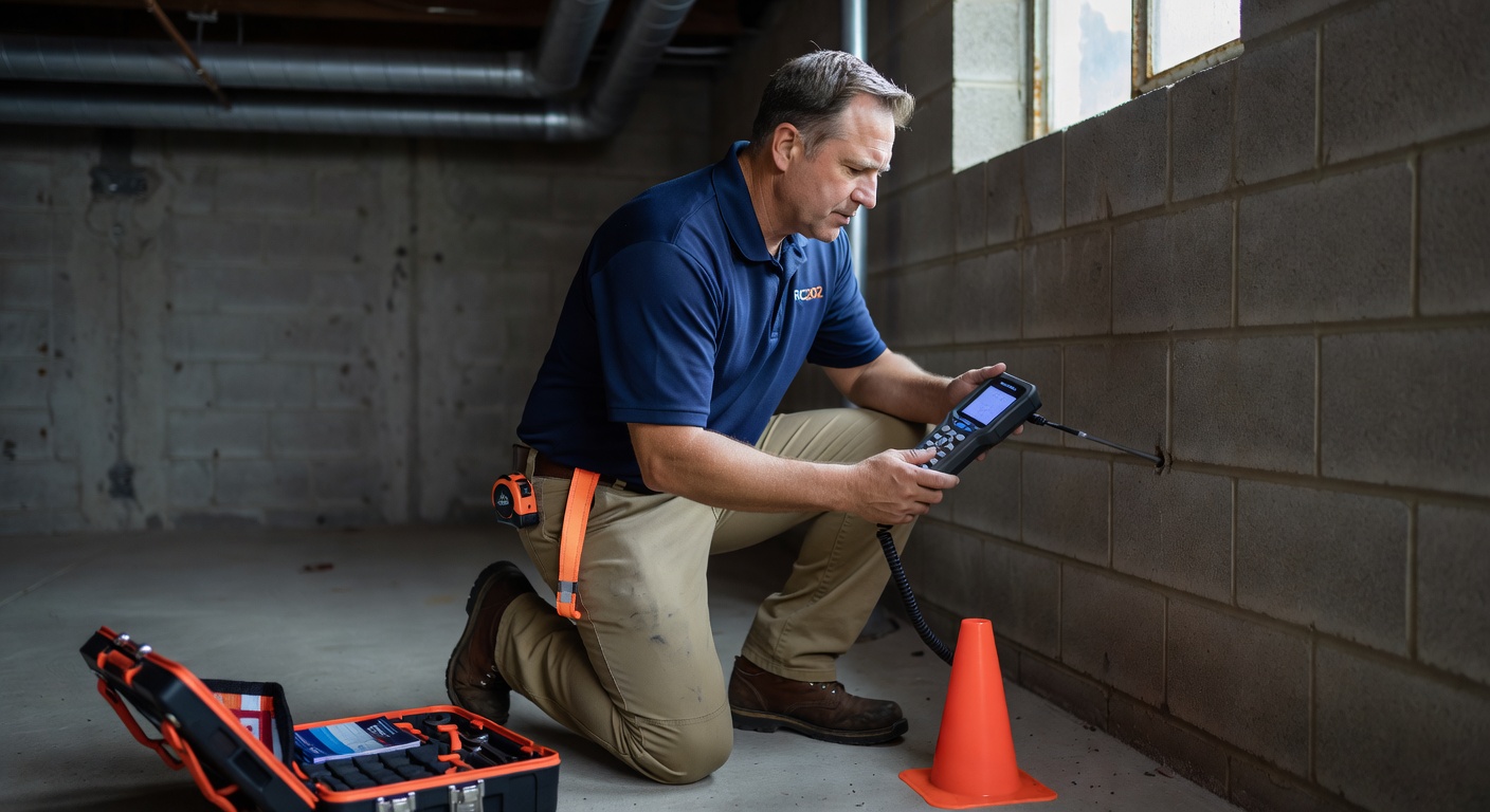 licensed radon technician testing meter home